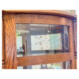 Vintage Oak Curio Cabinet with Etched Glass and Wood Detailing