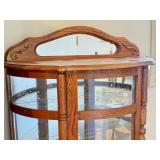 Vintage Oak Curio Cabinet with Etched Glass and Wood Detailing