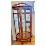 Vintage Oak Curio Cabinet with Etched Glass and Wood Detailing