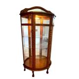 Vintage Oak Curio Cabinet with Etched Glass and Wood Detailing