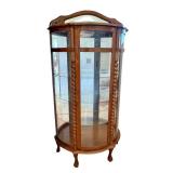 Vintage Oak Curio Cabinet with Etched Glass and Wood Detailing