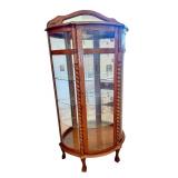Vintage Oak Curio Cabinet with Etched Glass and Wood Detailing