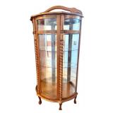 Vintage Oak Curio Cabinet with Etched Glass and Wood Detailing