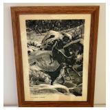 Dinner on the Run Cougar and Whitetail Framed Resin Etching by Bill O
