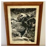 Dinner on the Run Cougar and Whitetail Framed Resin Etching by Bill O