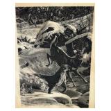 Dinner on the Run Cougar and Whitetail Framed Resin Etching by Bill O
