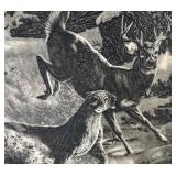 Dinner on the Run Cougar and Whitetail Framed Resin Etching by Bill O