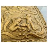 Antique Gilt Metal Trinket Box with Cherub Relief / Antique Metal Jewelry Casket