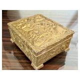 Antique Gilt Metal Trinket Box with Cherub Relief / Antique Metal Jewelry Casket