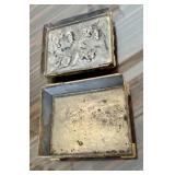 Antique Gilt Metal Trinket Box with Cherub Relief / Antique Metal Jewelry Casket