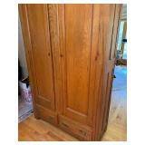 Antique Wood Cabinet / Armoire with Ornate Top and Brass Hardware