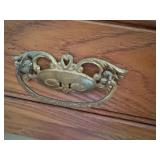Antique Wood Cabinet / Armoire with Ornate Top and Brass Hardware