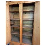 Antique Wood Cabinet / Armoire with Ornate Top and Brass Hardware