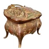 Antique Art Nouveau Footed Jewelry Casket with Ornate Floral Design