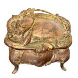 Antique Art Nouveau Footed Jewelry Casket with Ornate Floral Design