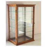Vintage Tabletop Glass Display Cabinet with Oak Frame, 27.5 Inch Height