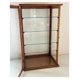 Vintage Tabletop Glass Display Cabinet with Oak Frame, 27.5 Inch Height