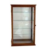 Vintage Tabletop Glass Display Cabinet with Oak Frame, 27.5 Inch Height