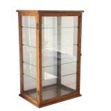 Vintage Tabletop Glass Display Cabinet with Oak Frame, 27.5 Inch Height