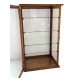 Vintage Tabletop Glass Display Cabinet with Oak Frame, 27.5 Inch Height