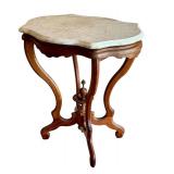 Vintage Marble-Top Parlor Table with Ornate Wood Base