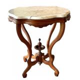 Vintage Marble-Top Parlor Table with Ornate Wood Base