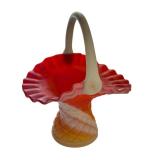 Vintage 8.5 Inch Satin Glass Basket with Swirl Pattern