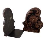 Pair of Vintage 6.75 Inch Ornate Wooden Bookends with Floral Design