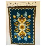 Vintage Needlepoint Wall Hanging with Floral Motif