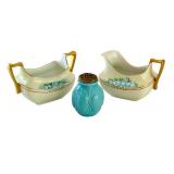 Vintage EAPG Salt Shaker and Hand Painted Cream and Sugar Set