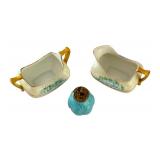 Vintage EAPG Salt Shaker and Hand Painted Cream and Sugar Set