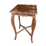 Vintage Wood Side Table with Curved Legs, 16 x 16 x 27 Inches