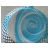 Vintage Blue Slag Glass Collection including Fenton Cabbage Rose Bowl and Heart Nappy Dish