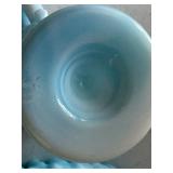 Vintage Blue Slag Glass Collection including Fenton Cabbage Rose Bowl and Heart Nappy Dish
