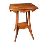 Antique Wood Side Table with Decorative Carving