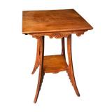 Antique Wood Side Table with Decorative Carving