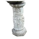 Vintage Cement Bird Bath with Decorative Relief