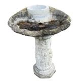 Vintage Cement Bird Bath with Decorative Relief