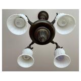 Antique 4-Light Ceiling Fixture with Ornate Brass and Glass Shades