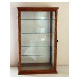 Vintage Tabletop Glass Display Cabinet with Oak Frame, 27.5 Inch Height