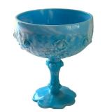 Vintage Blue Slag Glass Collection including Fenton Cabbage Rose Bowl and Heart Nappy Dish
