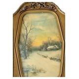 Vintage Framed Winter Landscape Print