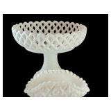 Set of 6 Vintage White Milk Glass Compotes and Covered Dishes Assorted Patterns