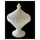 Set of 6 Vintage White Milk Glass Compotes and Covered Dishes Assorted Patterns