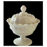 Set of 6 Vintage White Milk Glass Compotes and Covered Dishes Assorted Patterns