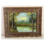 Framed Landscape Oil Painting with Ornate Frame