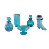 Vintage Avon Blue Opalescent Vanity Set with Boot Pin Cushion