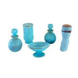 Vintage Avon Blue Opalescent Vanity Set with Boot Pin Cushion