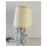 Vintage Porcelain Boudoir Lamp with Victorian Couple Design