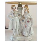 Vintage Porcelain Boudoir Lamp with Victorian Couple Design